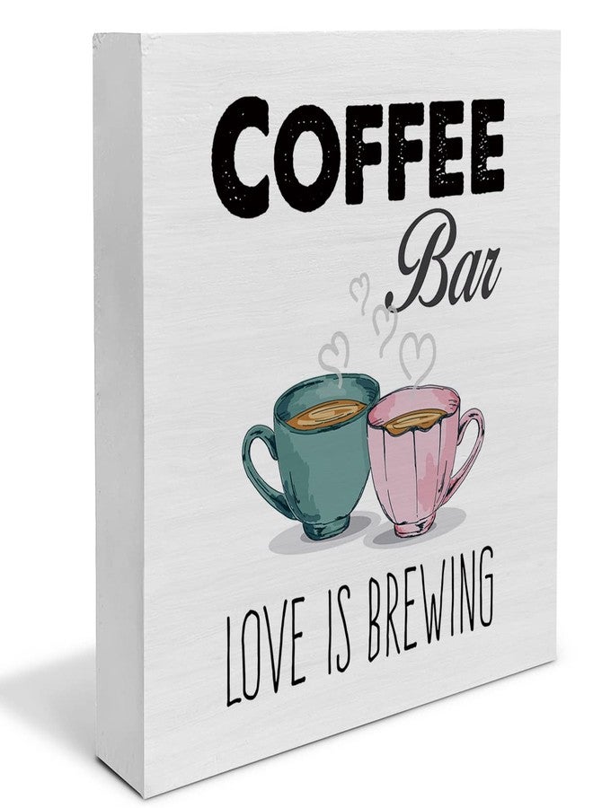 YIDOU Country Coffee Bar Love is Brewing Wood Box Sign Decor Desk Sign Coffee Lover Wooden Box Block Sign Rustic Home Kitchen Bar Shelf Tabletop Wall Decoration - Image 1
